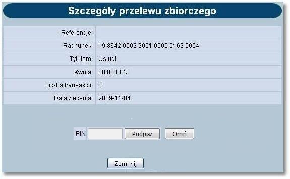 Operację można wykonać po zaznaczeniu przelewów zbiorczych na wszystkich stronach oraz naciśnięciu przycisku [Akceptuj pojedynczo].