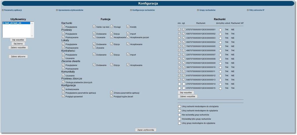 Rozdział 15 Konfiguracja W sekcji Rachunki prezentowana jest dodatkowo kolumna udost., dla której dostępne są wartości TAK lub NIE.