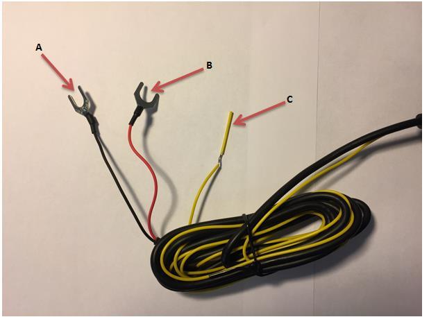 MONTAŻ ADAPTERA ZASILAJĄCEGO: A - Przewód zasilający GND (-) B - Przewód zasilający (+) [12-24V] C - Przewód zasilający podłączenie do stacyjki Zalecane podłączenie adaptera: 1.