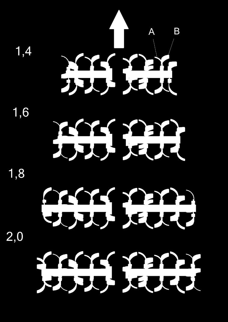 Układ bębnów roboczych i noży A - Nóż lewy ; B - Nóż prawy Tabela 2 Charakterystyka maszyny Rysunek 3 Układ bębnów roboczych i noży Typ glebogryzarki L.p. Parametry Jedn.