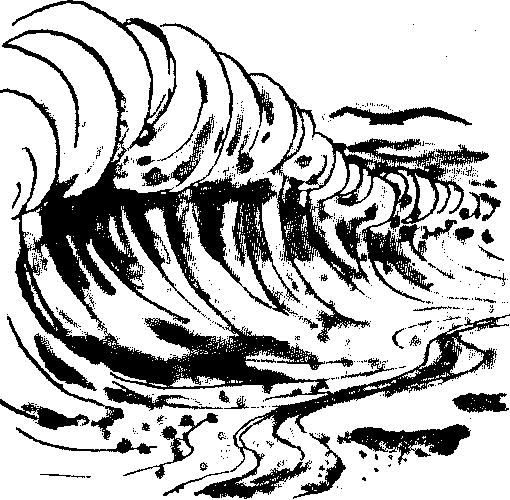 The water at the bottom of the wave is slowed by friction against the sand below, causing the upper layers of the wave to outrun