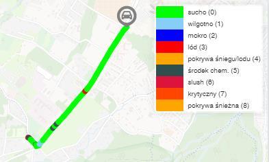 W trakcie badań temperatura powietrza wynosiła około 2 ºC, nie zanotowano opadów. Na rys. 12 zaprezentowano uzyskane odczyty stanu nawierzchni.