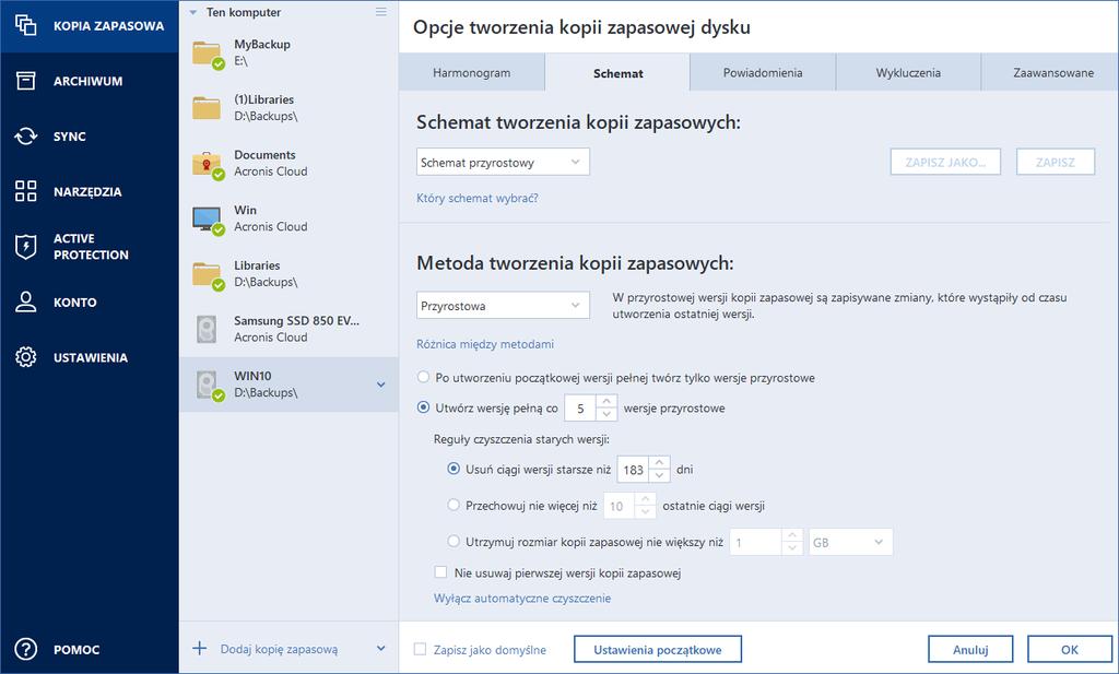 Schemat tworzenia kopii zapasowych określa następujące parametry: Metody tworzenia kopii zapasowych (s.
