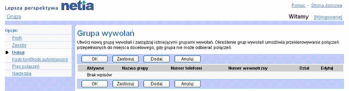 - Wywietl ksik telefoniczn przedsibiorstwa z ograniczeniami (tylko wyszukiwanie): W zakadce GRUPA na stronie menedera pocze CommPilot uytkownicy mog tylko wyszukiwa nazwiska.