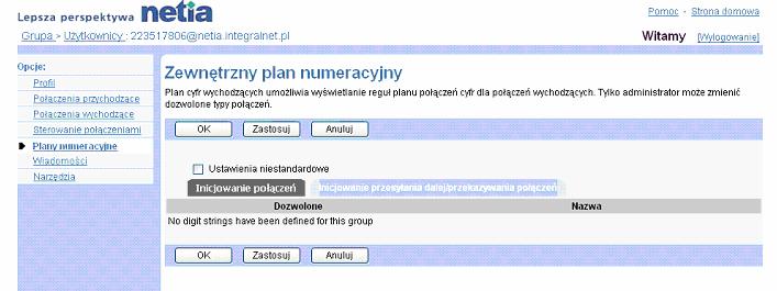 Zakadka Uytkownik Plan pocze wychodzcych Inicjowanie przekazywania/przeczania pocze 5) Aby edytowa ustawienia inicjowania przekazywania/przeczania pocze, naley klikn zakadk Inicjowanie przesyania