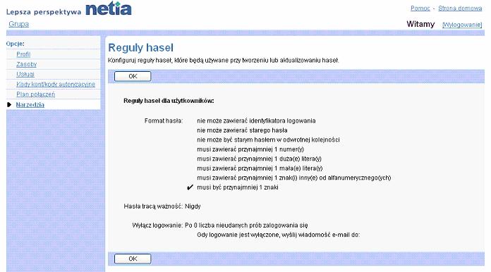Na stronie Grupa raport inwentaryzacyjny mona wygenerowa raport zawierajcy stany grupy wedug jednego lub wicej kryteriów sporód nastpujcych: uytkownicy, usugi, numery telefoniczne, urzdzenia, dziay.