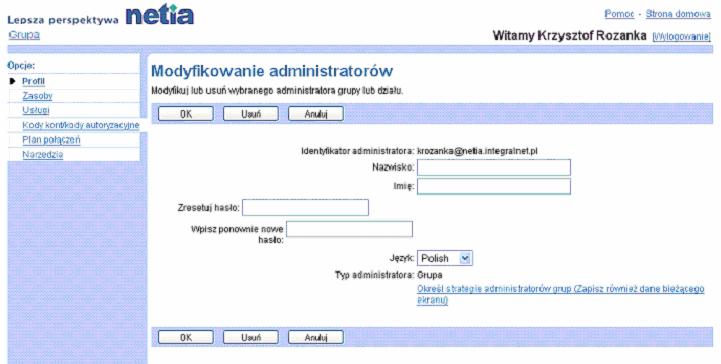 3) Wpisa lub wybra dane dotyczce administratora. Dane wymagane zaznaczone s gwiazdk (*). Wybra jzyk z listy rozwijanej Jzyk.