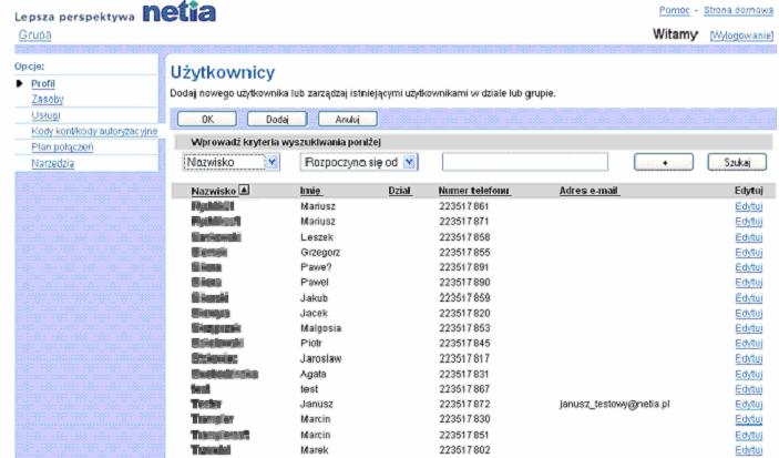 2.2 Menu Uytkownicy Z tej pozycji menu Grupa - Profil korzystamy w celu przeprowadzenia nastpujcych operacji: Wywietlenie listy uytkowników. Dodanie uytkownika. Dostp do menu Profil Uytkownika.