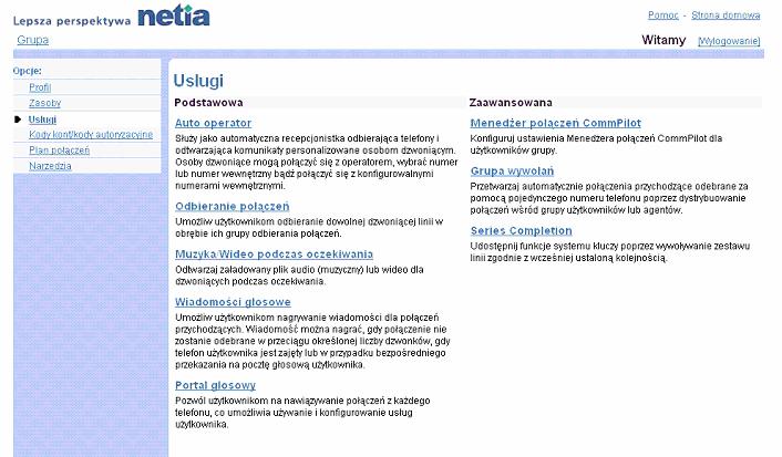 4 Menu Usugi Punkty omawiane w tej czci odpowiadaj poszczególnym pozycjom menu na stronie Grupa Usugi.