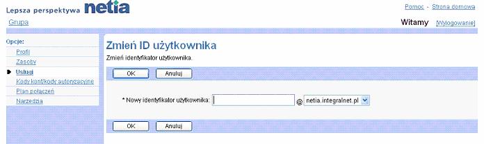 Zakadka Grupa Zmiana identyfikatora uytkownika 5) Aby zmodyfikowa informacje dotyczce automatycznego operatora, wpisa lub wybra informacje wedug poniszej tabeli.