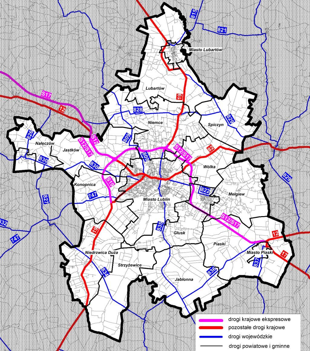 Plan mobilności Lubelskiego Obszaru Funkcjonalnego na lata 2017-2025 DW 837 (klasa Z) (gmina Piaski) - droga wojewódzka w południowej części obszaru LOF, łącząca Piaski z Zamościem.
