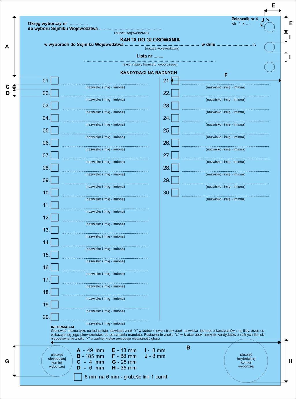 Wzór karty do głosowania w wyborach