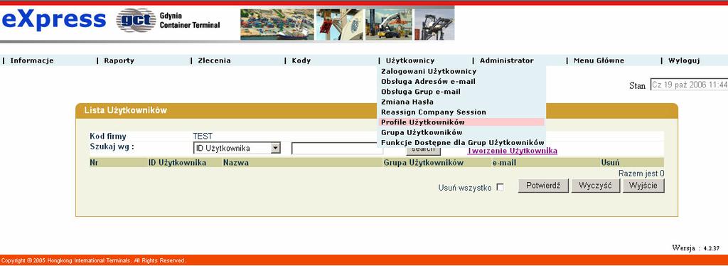 2.4. Dodawanie kont nowych użytkowników. Z menu Użytkownicy wybieramy opcję Profile Użytkowników.