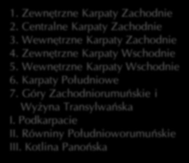 Wewnętrzne Karpaty Zachodnie 4. Zewnętrzne Karpaty Wschodnie 5. Wewnętrzne Karpaty Wschodnie 6.