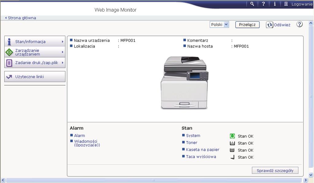 8. Web Image Monitor W tym rozdziale przedstawiono często używane funkcje programu Web Image Monitor oraz sposób jego działania.