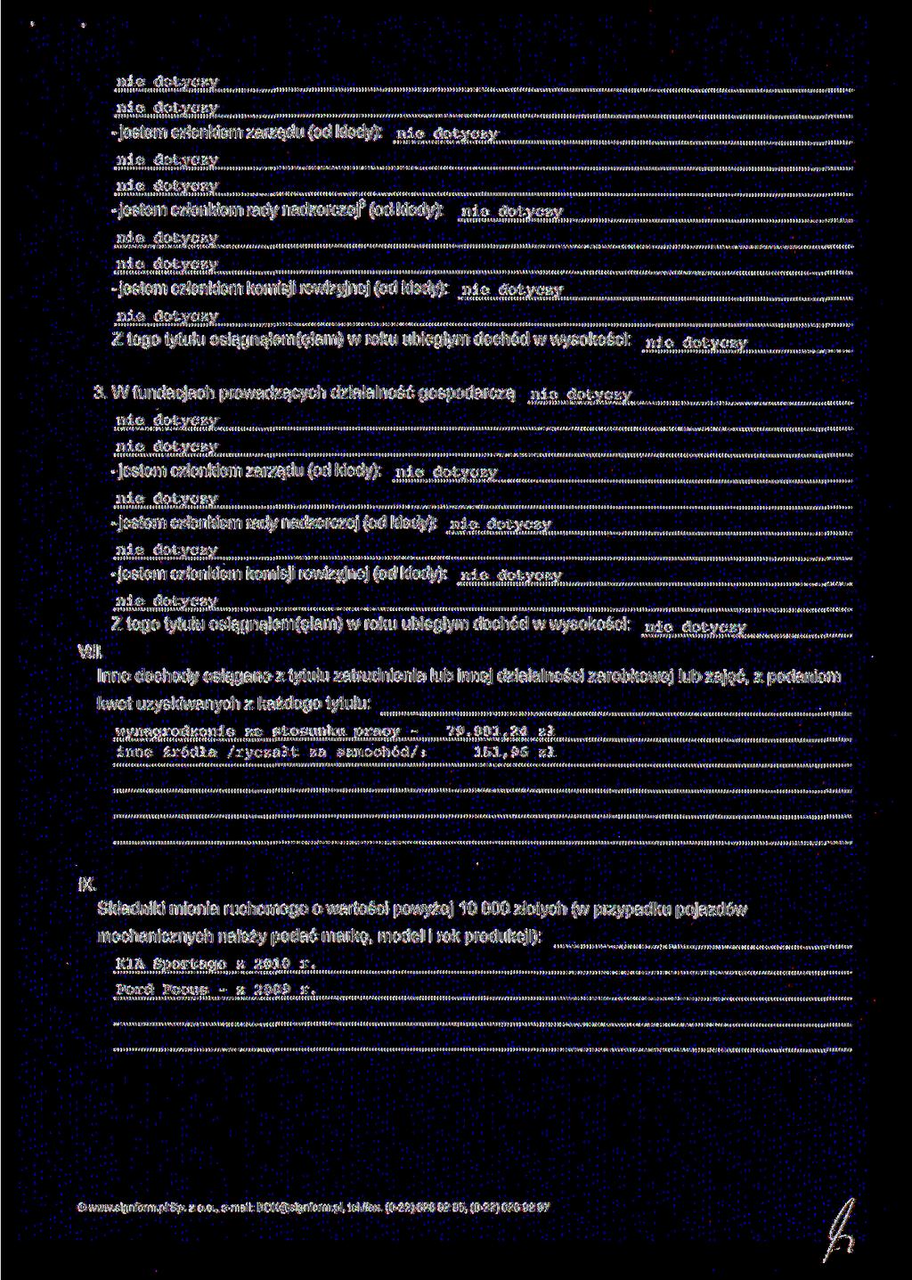 -jestem członkiem zarządu (od kiedy): -jestem członkiem rady nadzorczej:3 (od kiedy): -jestem członkiem komisji rewizyjnej (od kiedy): Z tego tytułu osiągnałem(ęłam) w roku ubiegłym dochód w