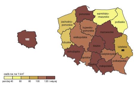 Mapa 2: G sto zaludnienia w Polsce wg województw w 2010r.