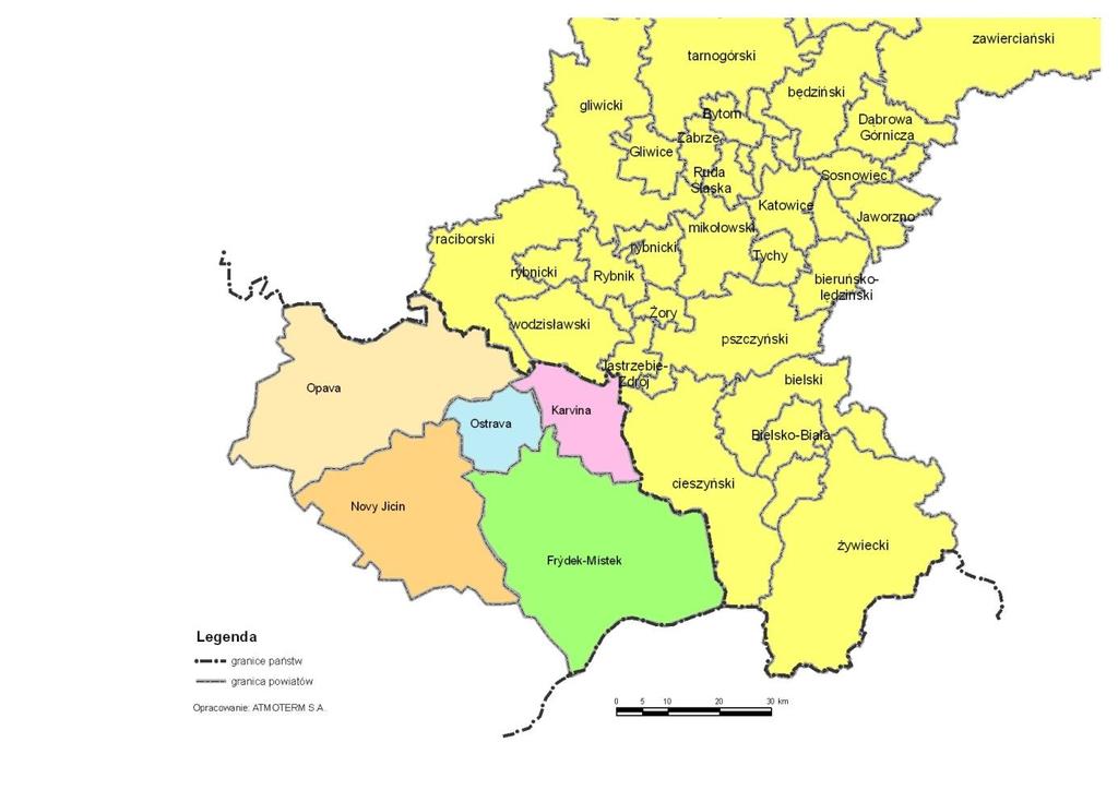 morawsko-śląski), który leży w północnych Morawach i czeskiej części Śląska, bezpośrednio przylegając do województwa śląskiego, co przedstawiono na poniższym rysunku. Rysunek E- 6.