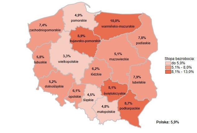 Regionalne zasoby pracy W ciągu pięciu lat liczba bezrobotnych zmniejszyła się o blisko 70 tys. osób (tj. o 60,7%) i w końcu czerwca 2018 r. wynosiła 44,4 tys.