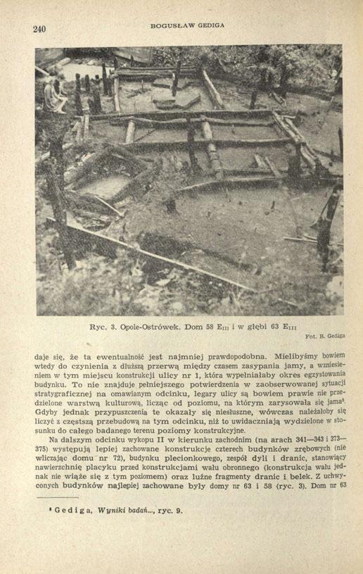 240 BOGUSŁAW GEDIGA Rye. 3. Opole-Ostrówek. Dom 58 E III i w głębi 63 E III Fot. B. Gediga daje się, że ta ewentualność jest najmniej prawdopodobna.