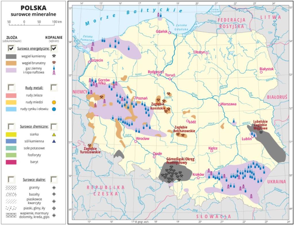 Rodzaj surowca węgiel kamienny węgiel brunatny ropa naftowa torf gaz ziemny Czas powstania karbon neogen neogen perm holocen neogen paleozoik Przykłady występowania Wyżyna Śląska, Sudety: rejon