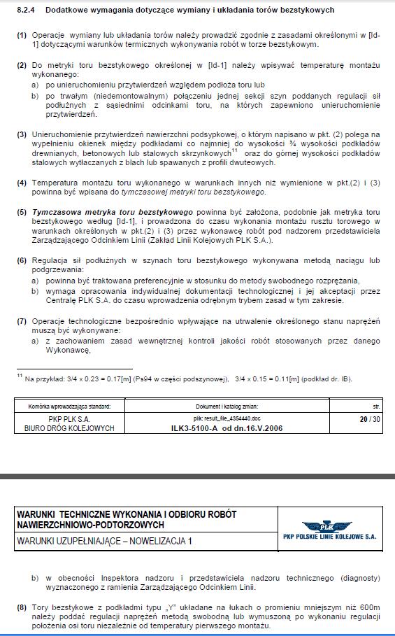 KLUCZOWE REŻIMY BUDOWY TORU BEZSTYKOWEGO Puste okienka między podkładami sprawiają, że konstrukcja taka nie może