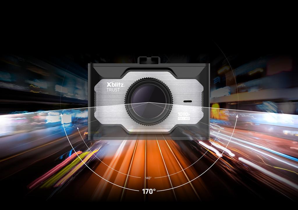 [SZEROKOKĄTNY OBIEKTYW + FILTR] Obiektyw kamery Xblitz Trust rejestruje obraz w zakresie 170. Jest to znacznie większy kąt niż w standardowych obiektywach kamer samochodowych.
