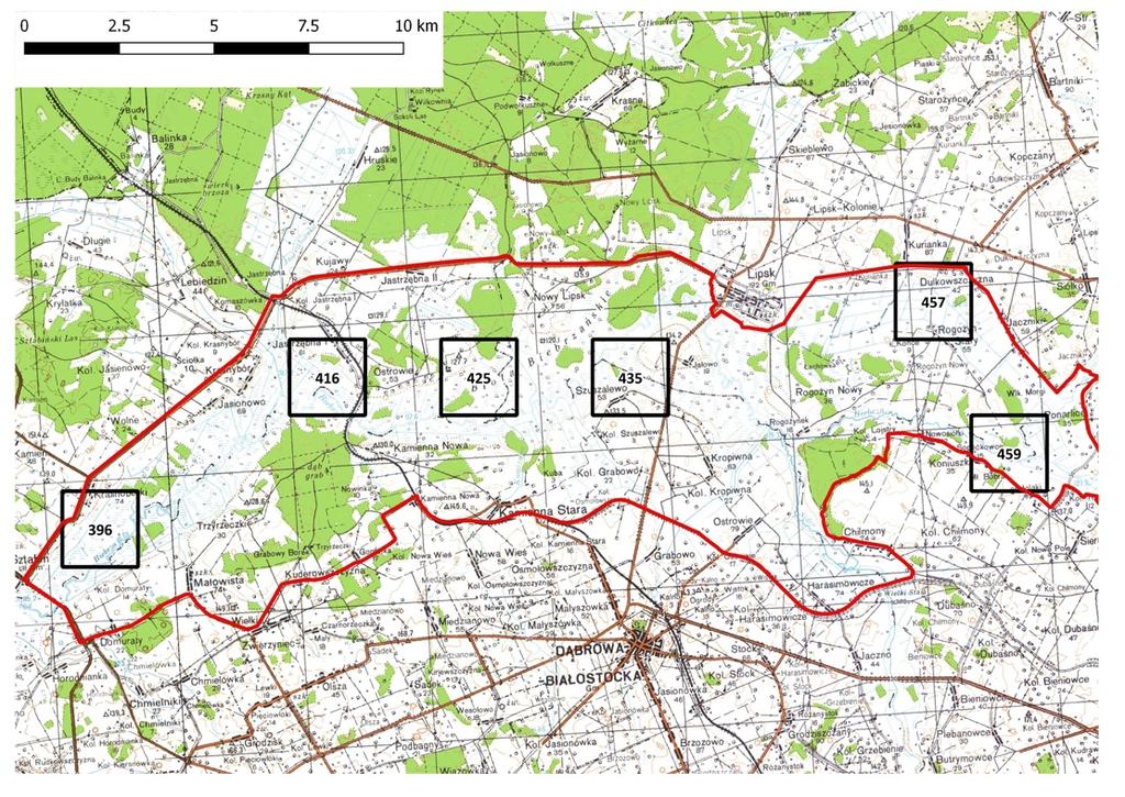 1. Teren badań i metodyka 1.1. Monitoring derkacza (Crex crex) Powierzchnie próbne, na których liczono odzywające się samce derkacza wyznaczone zostały w pierwszym roku trwania projektu (rok 2013).