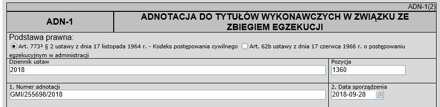 5. SPORZĄDZANIE ADNOTACJI PRZY WYKORZYSTANIU FORMULARZA DOSTĘPNEGO ZA POŚREDNICTWEM PLATFORMY E-PUAP Krok 1 W interaktywnym formularzu adnotacji, użytkownik w pierwszej kolejności wskazuje podstawę