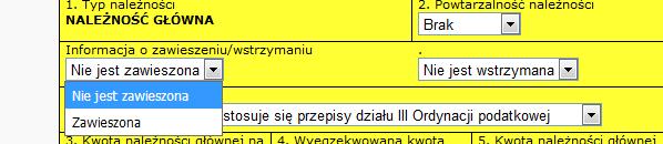 Automatycznie w bloku Informacja o zawieszeniu/wstrzymaniu, wyświetla się: Nie jest zawieszona, Nie jest wstrzymana.