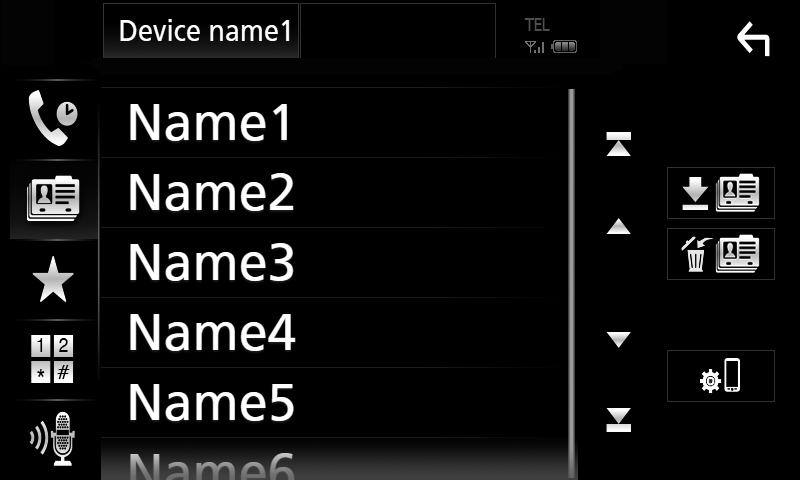 Sterowanie Bluetooth Nawiązywanie połączenia z wykorzystaniem wstępnie ustawionego numeru 1 Dotknąć [ ]. 2 Dotknąć nazwy lub numeru telefonu.