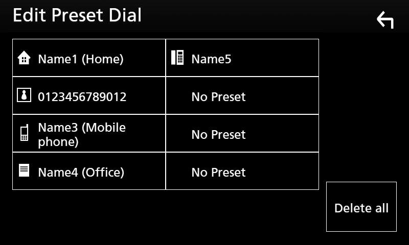 Sterowanie Bluetooth ÑÑNumer telefonu zapisany w pamięci W urządzeniu zarejestrować można często wykorzystywane numery telefonów. 1 Dotknąć [ ]. 2 Dotknąć [Edit].