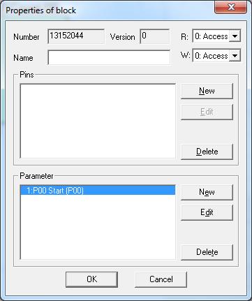 W celu dodania naszego parametru do programu klikamy w Organization Blocks następnie Parameter. Pojawi się okienko do którego wpisujemy nasz parametr np. P00.