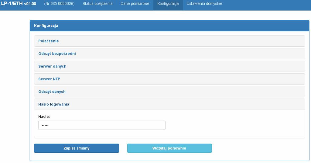 Strona Konfiguracja Hasło logowania (Rysunek 21) służy do konfiguracji hasła logowania do strony WWW modułu LP-1/EP-3/ETH. Rysunek 21.