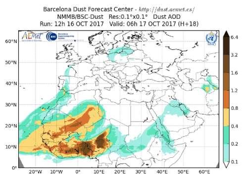 od napływu pyłu znad Afryki, dokonano analizy map indeksu aerozolowego oraz map rozkładu aerozoli.