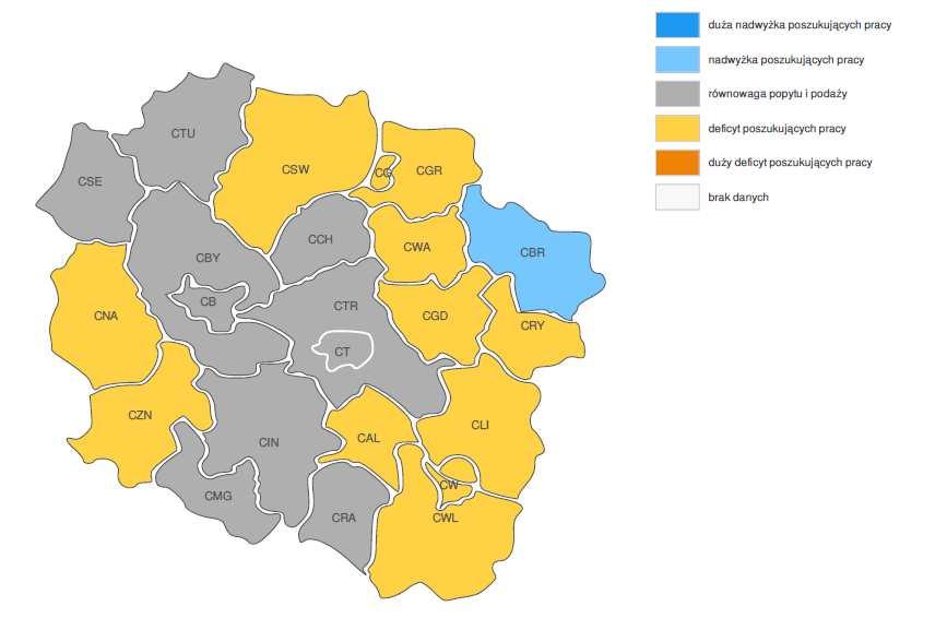 PROGNOZA NA 2018, WOJEWÓDZTWO KUJAWSKO-POMORSKIE ZMIANA ZAPOTRZEBOWANIA NA PRACOWNIKÓW W GRUPIE ZAWODÓW: FIZJOTERAPEUCI I MASAŻYŚCI WG POWIATÓW PROGNOZA NA