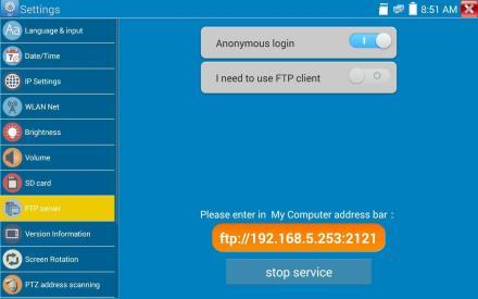 Uruchom serwer FTP, wprowadź adres FTP testera w pasku adresu na komputerze.