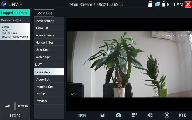 Będąc w menu Live video, kliknij opcję Video Menu w prawym górnym rogu obrazu, aby uzyskać dostęp do następujących narzędzi: Snapshot (zrzut ekranu), Record (nagrywanie), Photo (zdjęcie), Playback