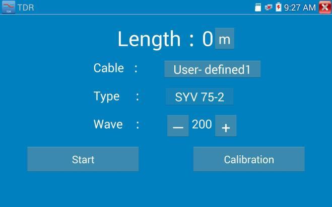 Korzystając z opcji Cable i Type określ kabel i rozpocznij testowanie, dotykając przycisku Start.