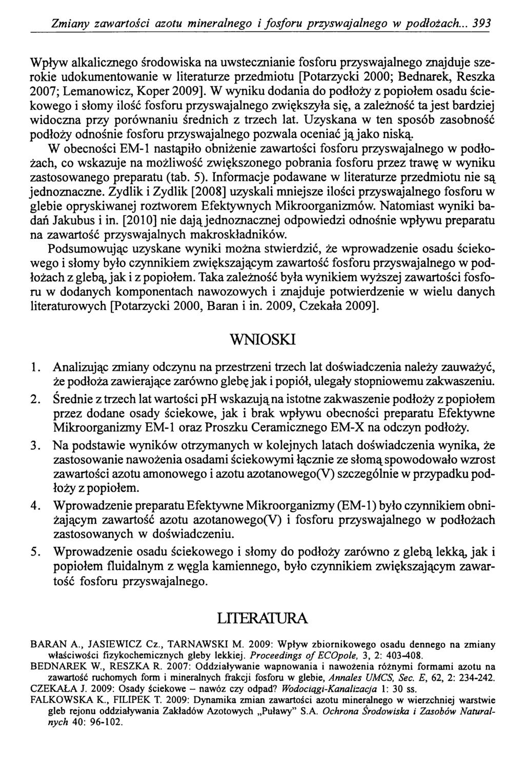 Zmiany zawartości azotu mineralnego i fosforu przyswajalnego w podłożach.