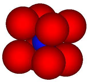Wyznaczanie granicznego minimalnego stosunku r k /r a 2r a = a 2r a + 2r k = a 3 r a = a/2 2 a/2 + 2r k = a 3 r a = a/2 2r k = a 3 a r a = a/2 r k = a( 3 1)/2 Kation (niebieski) jest otoczony przez 8