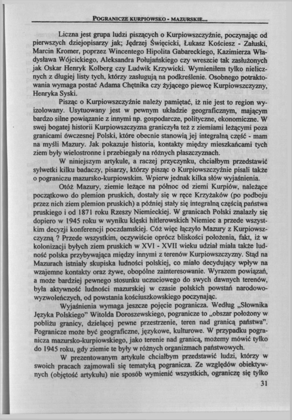 POGRANICZE KURPIOWSKO - MAZURSKIE.