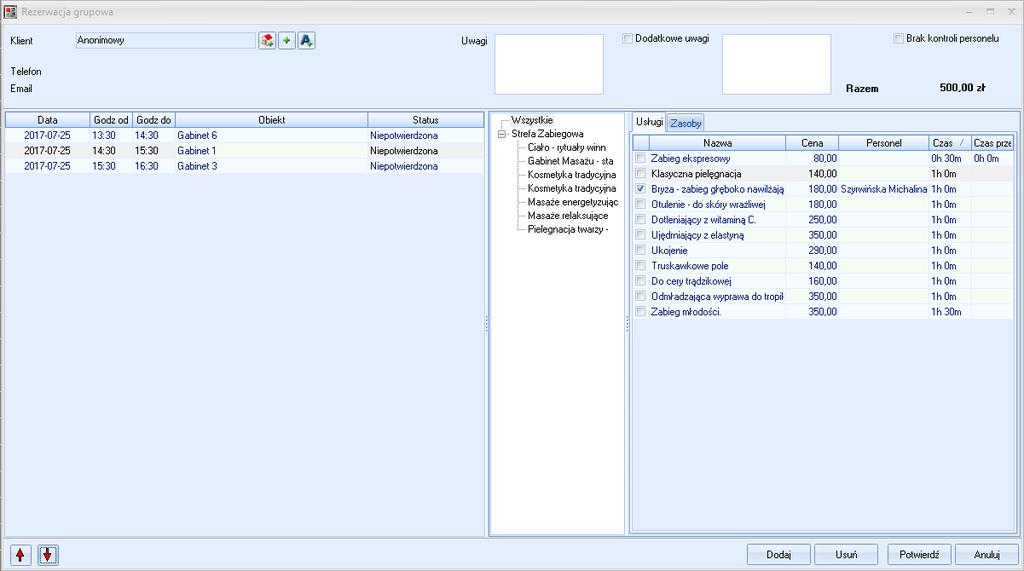 Umożliwiono zakładanie wielu rezerwacji bez kontroli personelu, tym samym jest możliwość wybrania tego samego personelu dla kilku rezerwacji z tą samą osobą z personelu.