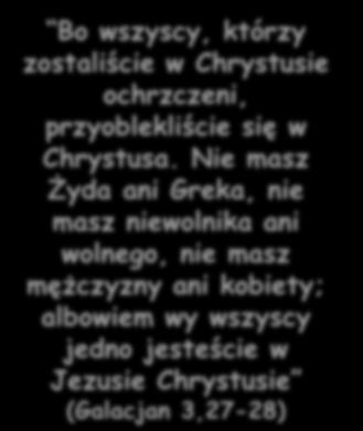 Bo wszyscy, którzy zostaliście w Chrystusie ochrzczeni, przyoblekliście się w Chrystusa.