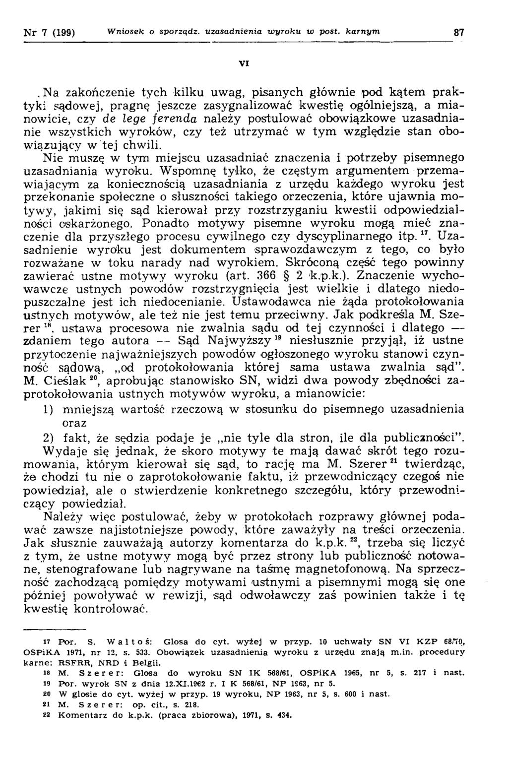 Nr 7 (199) W n io sek o sporządź, uzasadnienia w yroku w post. karnym 87 VI.
