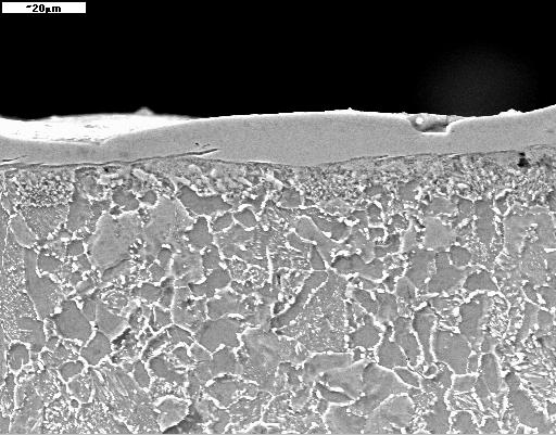 WŁASNOŚCI WARSTW WYTWARZANYCH NA DRODZE... 683 Rys. 5. Mikrofotografia SEM warstwy stellitowej nakładanej elektroiskrowo pow. 1000x Rys. 6. Mikrofotografia SEM warstwy stellitowej nakładanej elektroiskrowo pow. 2000x Warstwa stellitowa nie uległa wytrawieniu.