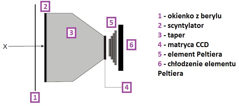 Scyntylator pochłania kwant promieniowania jonizującego, a następnie emituje kwant promieniowania w zakresie widzialnym.