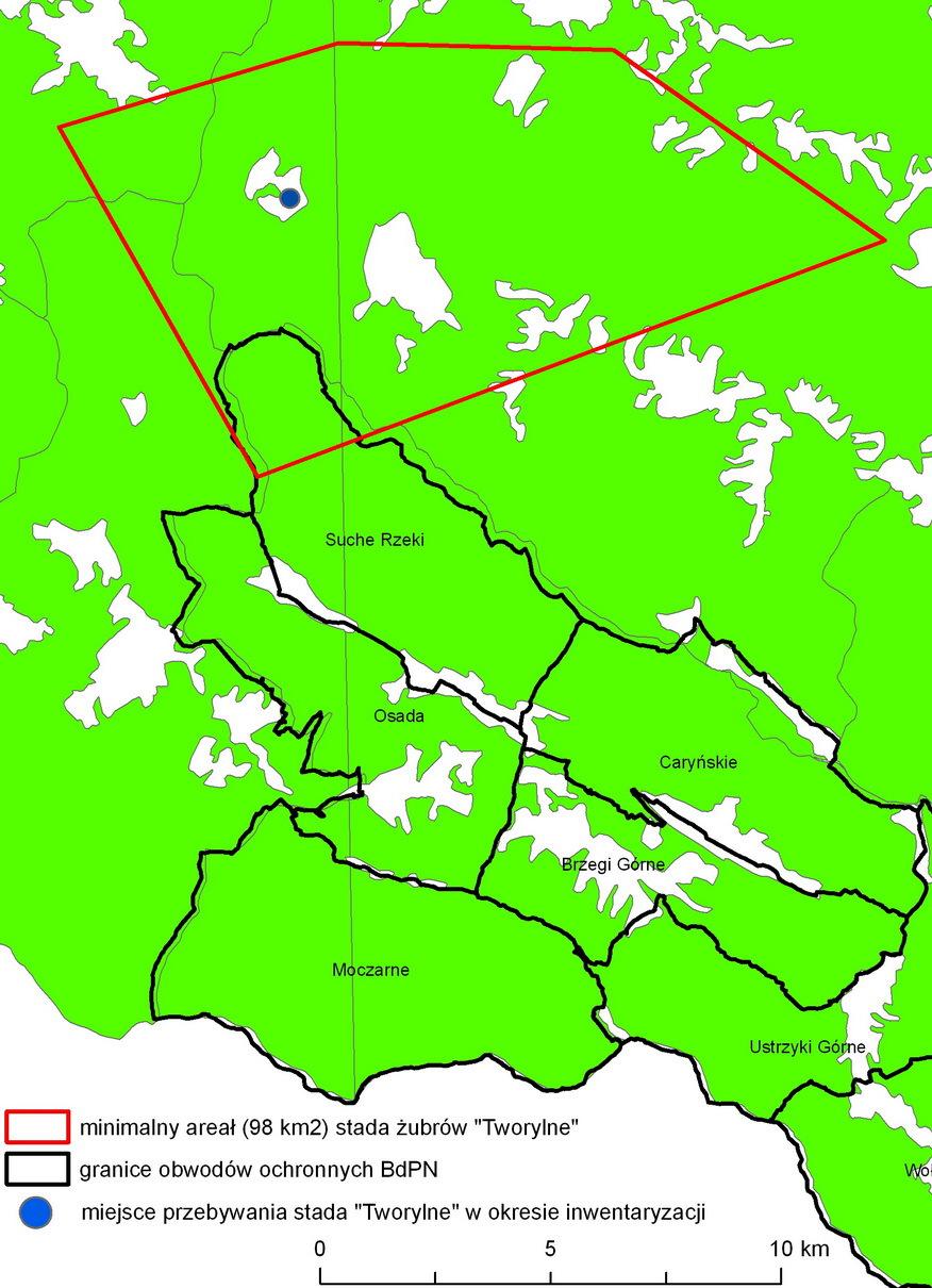 Podczas obydwu terminów inwentaryzacji w obwodzie ochronnym Suche Rzeki nie odnotowano tropów Ŝubrów pochodzących ze stada "Tworylne". Całe stado liczące minimum 43 sztuki (B.