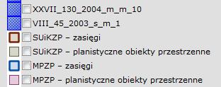 ATRYBUTY DOKUMENTÓW PLANISTYCZNYCH raster XXVII_130_2004_m_m_10 wektor nr uchwały MPZP mapa nr arkusza planu