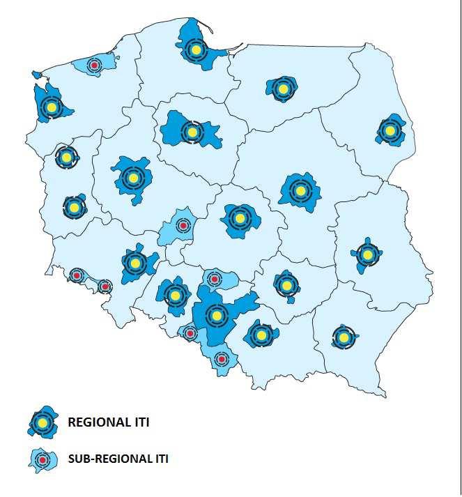 Zasady delimitacji obszarów realizacji ZIT MIASTO ZIT Obszar funkcjonalny OBLIGATORYJNIE stolice województw i ich obszary funkcjonalne (najważniejsze aglomeracje w kraju) FAKULTATYWNIE miasto o